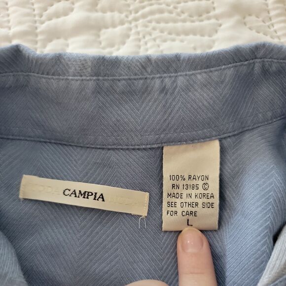 Campia Moda Button Up Collard Shirt ~ Sz L ~ Blue ~ Short Sleeve ~ Sailboats - Picture 4 of 4